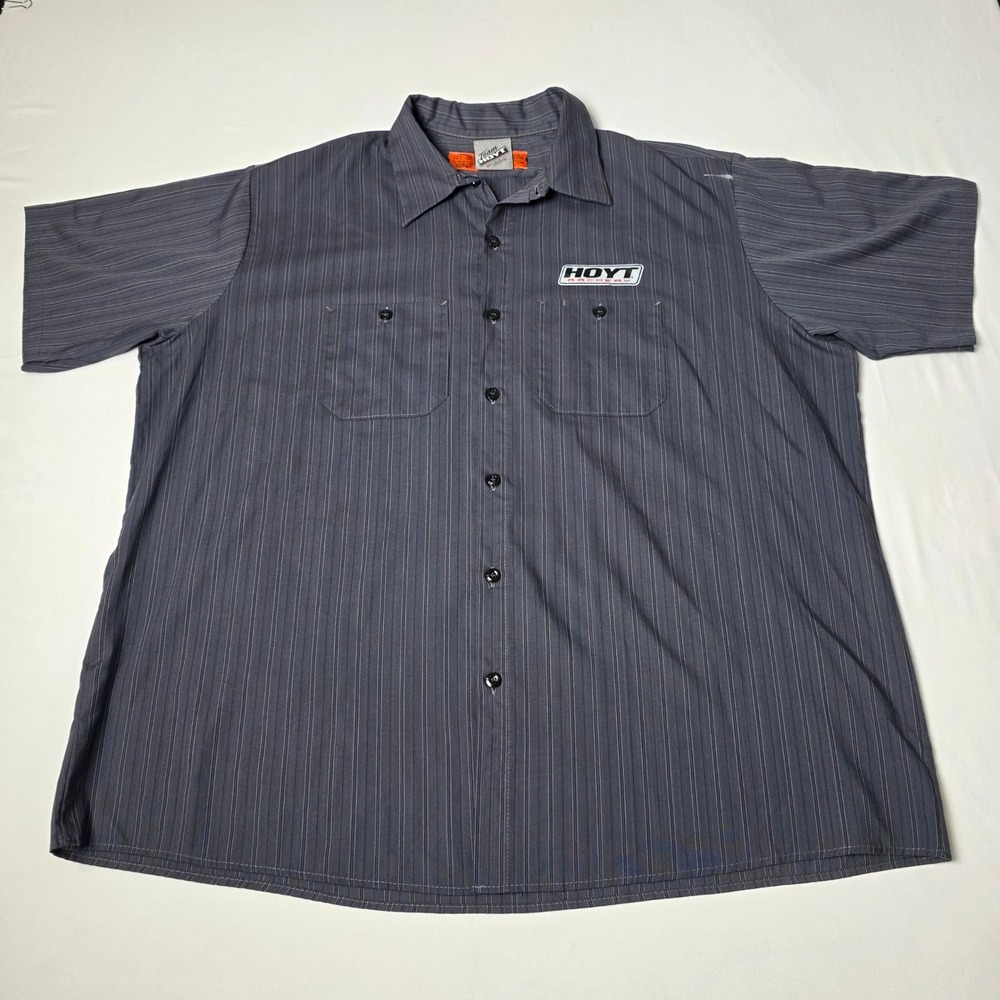 Red Kap Hoyt Archery Shirt Mens XXL Grey Pinstripe Short Sleeve Work Button‎ Up
